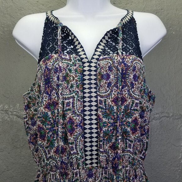 DR2 Daniel Rainn Maxi Dress Sm Sleeveless Boho Lace Yolk Blue Purple Sheer Lined - Picture 3 of 16